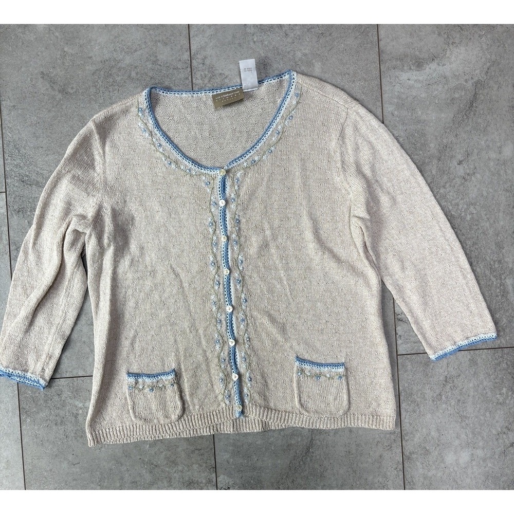 Vintage Liz Claiborne Lizwear Petite M Linen Cotton Cardigan Grannycore Coastal